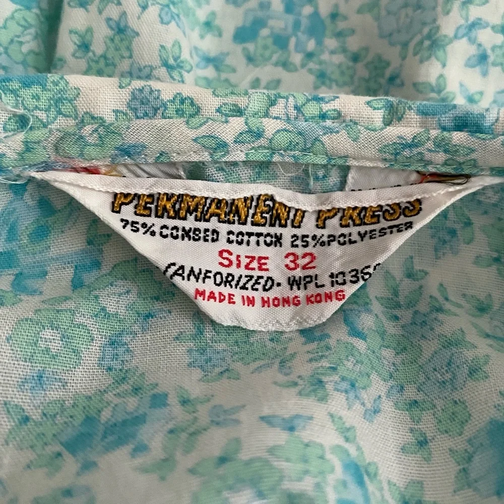 Vintage 1960s Cotton Shirt Short Sleeve Castle Floral Print Hong Kong - Picture 6 of 15